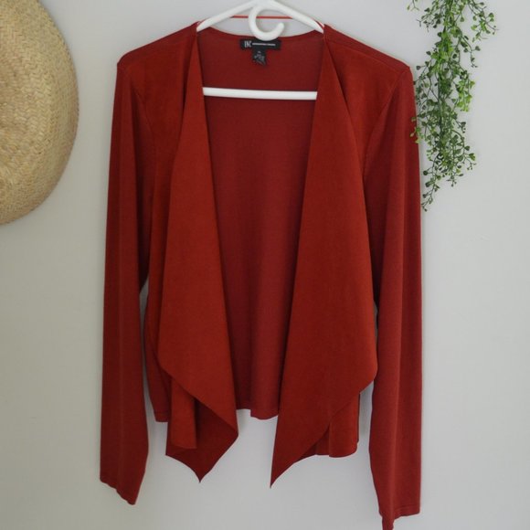 INC International Concepts Faux Suede & Knit Open Draped Cardigan Rust Size XL - Picture 2 of 11